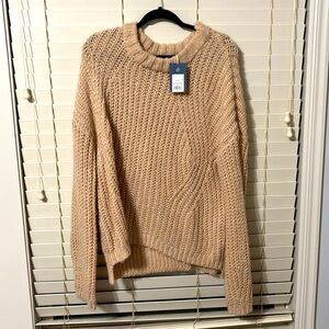 L tan crew neck sweater